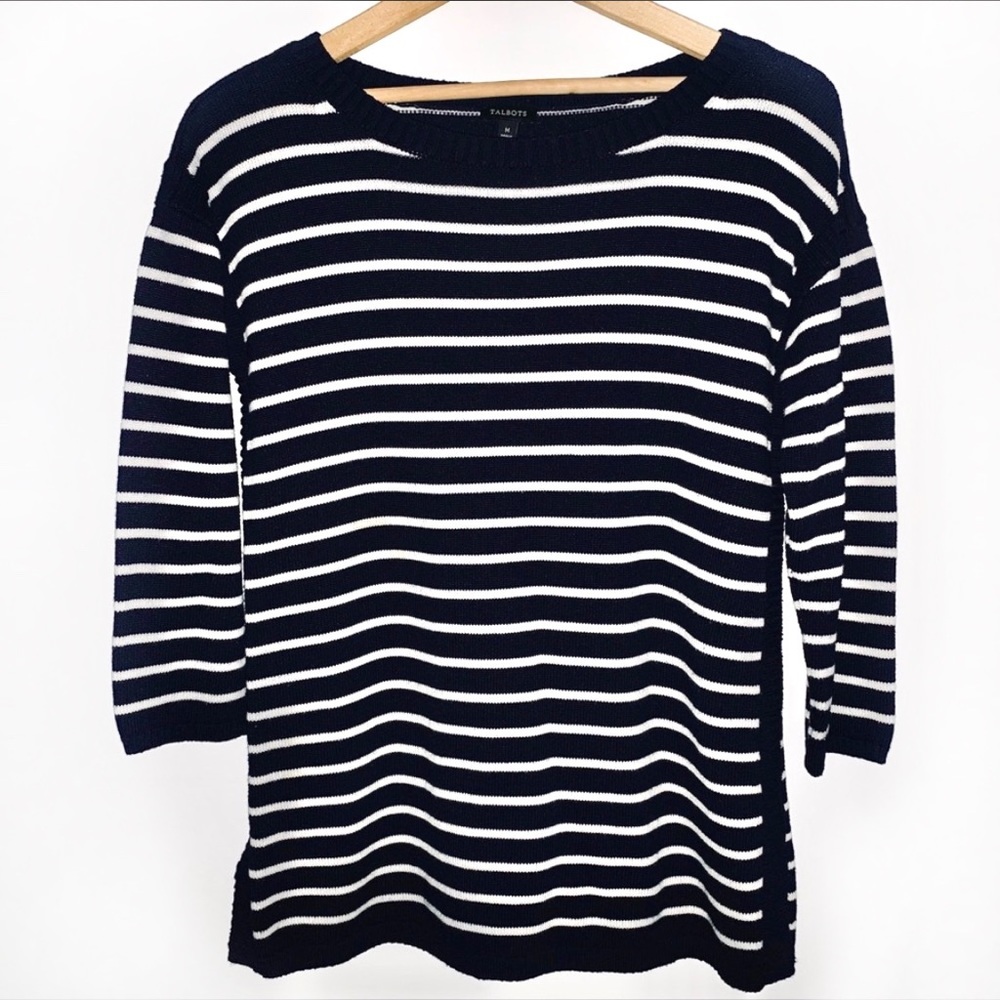 Talbots Boatneck Dark Blue/White Striped Tunic M